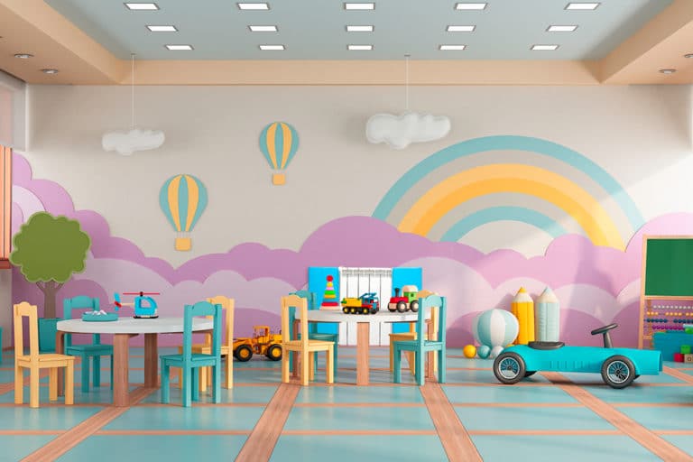 Intérieur de crèche avec protections murales pour la sécurité des enfants