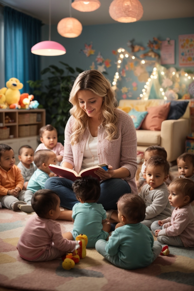 PhotoReal_A_childcare_assistant_reading_a_storybook_to_a_group_0