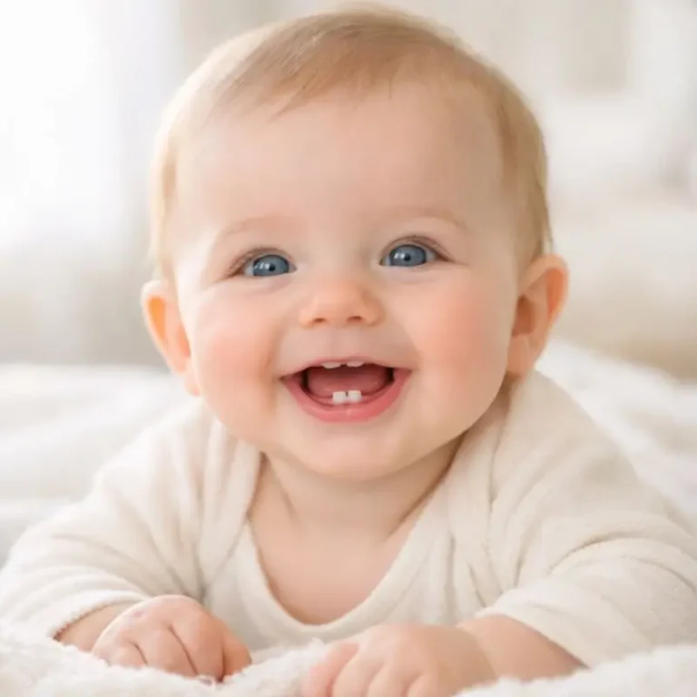 Bébé souriant montrant ses premières dents de lait